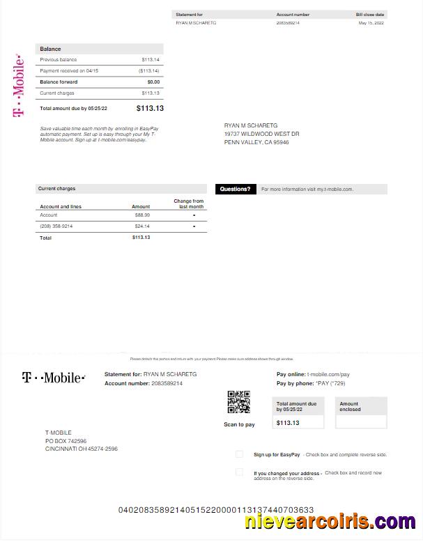USA T-MOBILE utility bill
